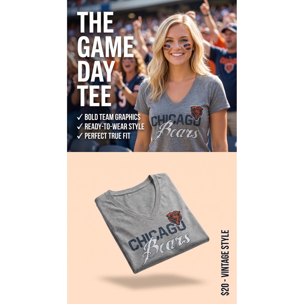 NFL Team Apparel Chicago Bears Women's V-Neck Graphic T-Shirt - Gray Heather